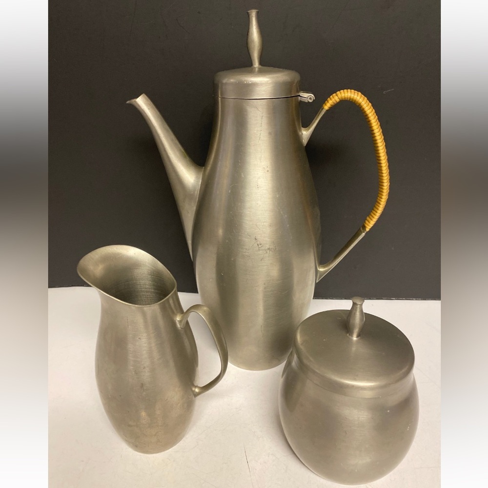 International Pewter Serving Set, Coffee Pot, Creamer, Sugar Bowl